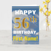 はっきりした、曇り空、フェイク金ゴールド56番目の誕生日+名前 カード (黄色い花)