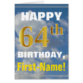 はっきりした、曇り空、フェイク金ゴールド64番目の誕生日+名前 (正面)