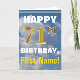 はっきりした、曇り空、フェイク金ゴールド71番目の誕生日+名前 カード