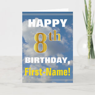 はっきりした、曇り空、フェイク金ゴールド8番目の誕生日+名前 カード
