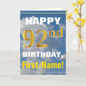 はっきりした、曇り空、フェイク金ゴールド92番目の誕生日+名前 カード (黄色い花)