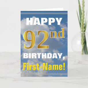 はっきりした、曇り空、フェイク金ゴールド92番目の誕生日+名前 カード