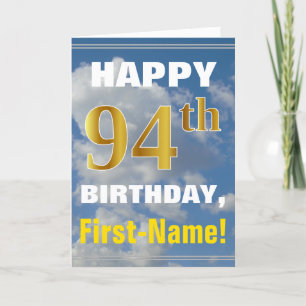 はっきりした、曇り空、フェイク金ゴールド94番目の誕生日+名前 カード