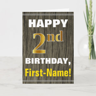 はっきりした,木フェイク材,フェイク金ゴールド2nd誕生日+名前 カード
