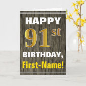 はっきりした,木フェイク,フェイク金ゴールド91番目の誕生日+名前 カード (黄色い花)