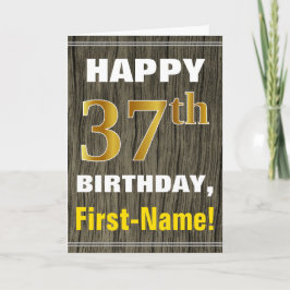 はっきりした、木材、フェイク金ゴールド37番目の誕生日+名前 カード