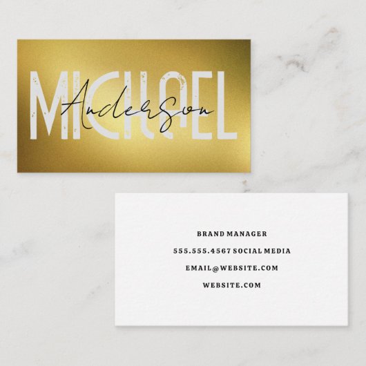 はっきりした | 硬化性文字 | 金ゴールドテクスチャ 名刺 (正面/裏面)