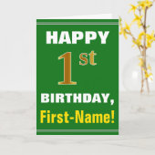 はっきりした、緑、フェイク金ゴールド1歳の誕生日(名刺あり) カード (黄色い花)