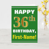 はっきりした、緑、フェイク金ゴールド36番目の誕生日（名刺あり） カード (黄色い花)