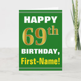 はっきりした、緑、フェイク金ゴールド69番目の誕生日（ネームカード付き） カード