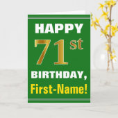 はっきりした、緑、フェイク金ゴールド71番目の誕生日(名前カード付き) カード (黄色い花)