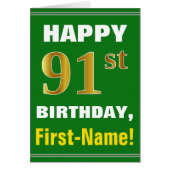 はっきりした、緑、フェイク金ゴールド91番目の誕生日(名刺あり) (正面)