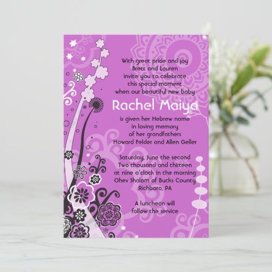 はっきりした&美しいフローラベビー名前付け招待状 招待状 (スタンド正面)