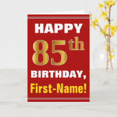 はっきりした、赤、フェイク金ゴールド85番目の誕生日(名刺あり) カード (黄色い花)