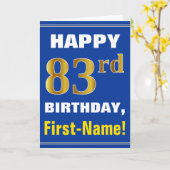 はっきりした、青、フェイク金ゴールド83番目の誕生日(名刺あり) カード (黄色い花)