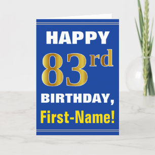 はっきりした、青、フェイク金ゴールド83番目の誕生日（名刺あり） カード