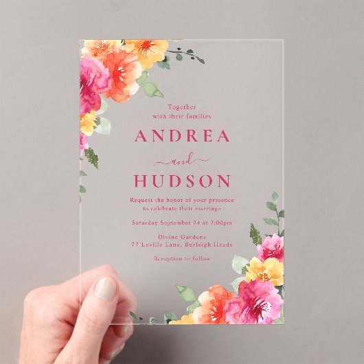 はっきりした&鮮やか春サマーフローラ結婚ズ アクリル招待状 (インサイチュ (ポータブル))