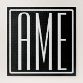 はっきりした 3イニシャル |白(黒) ジグソーパズル (縦)