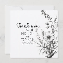 はっきりしたB&Wワイルドフラワー サンキューカード