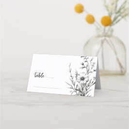 はっきりしたB&Wワイルドフラワー プレイスカード