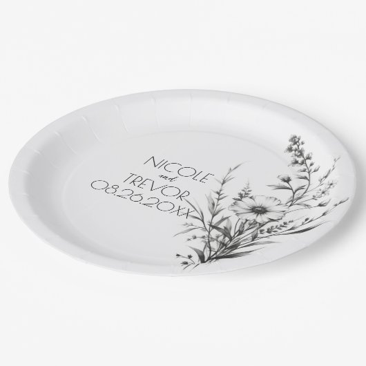 はっきりしたB&Wワイルドフラワー ペーパープレート (アングル)