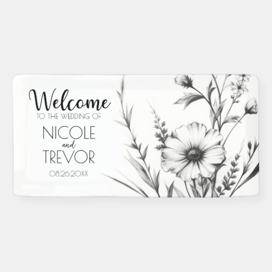 はっきりしたB&Wワイルドフラワー 横断幕 (横)