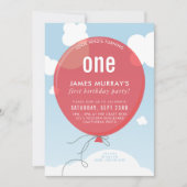 はっきりしたBALLOON birthday party招待状青空赤 招待状 (正面)