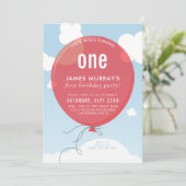 はっきりしたBALLOON birthday party招待状青空赤 招待状 (スタンド正面)