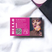 はっきりしたhello neon pink qr photo logoソーシャルメディア 名刺