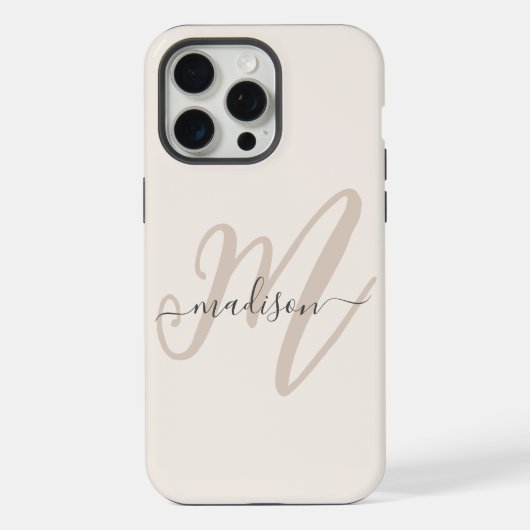 はっきりしたScript MonogramスタイリッシュとName in Beige iPhoneケース (裏面)