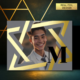 はっきりしたStar of David Photo Thank You Monogram 箔招待状