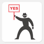 はっきりしたYesサインミニマルなステッキのフィギュアの抗議 スクエアシール (正面)