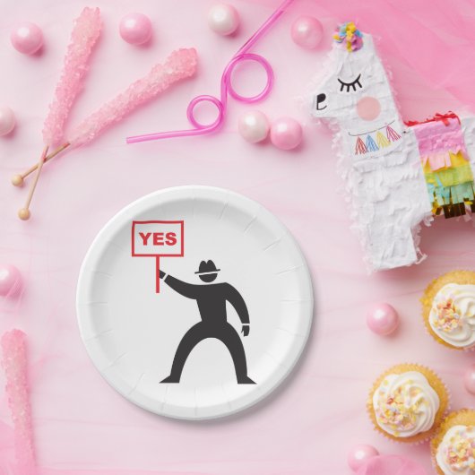 はっきりしたYesサインミニマルなステッキのフィギュアの抗議 ペーパープレート (パーティー)