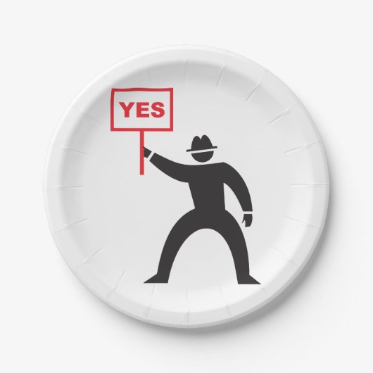 はっきりしたYesサインミニマルなステッキのフィギュアの抗議 ペーパープレート (正面)