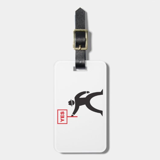 はっきりしたYesサインミニマルなステッキのフィギュアの抗議 ラゲッジタグ (正面縦)