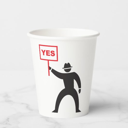 はっきりしたYesサインミニマルなステッキのフィギュアの抗議 紙コップ (正面)