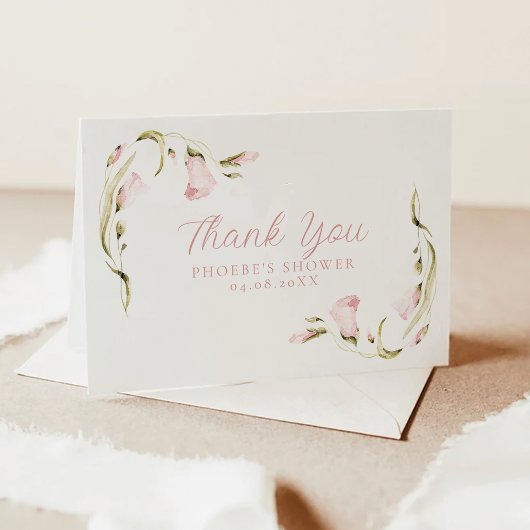 はなやかな水彩フラワーブライダルシャワー（贈り物用に折り畳まれた） サンキューカード