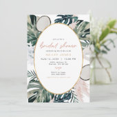 はにかみピンクのトロピカルパームパンパス ブライダルシャワー招待状 招待状 (スタンド正面)