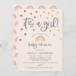 はにかみピンク パステル テラコッタ レインボー 女の子だよ 招待状