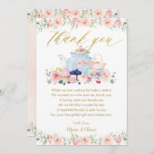 はにかむようなピンクの花の茶会　ベイビーシャワー　誕生日 サンキューカード (正面/裏面)