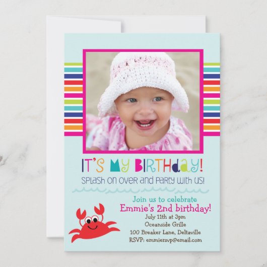 はねかけますカニの夏の誕生会(女の子)を 招待状 (正面)