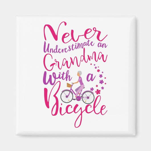 ばあちゃんに自転車を使って甘く見なカッコいいい マグネット (正面)