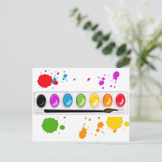 （ばちゃばちゃ）跳ねるが付いているペンキ箱 ポストカード (スタンド正面)