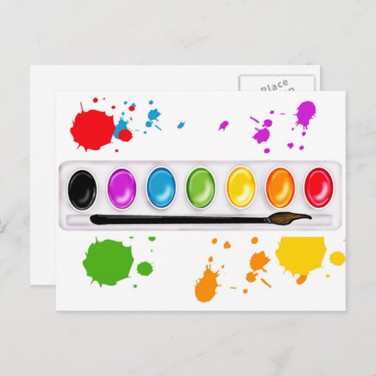 （ばちゃばちゃ）跳ねるが付いているペンキ箱 ポストカード (正面/裏面)