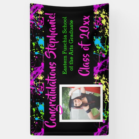 （ばちゃばちゃ）跳ねるカラフルアートフォト卒業バナーの看板 横断幕 (縦)