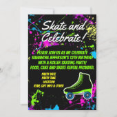 (ばちゃばちゃ)跳ねるグロースケートローラースケートで滑る誕生日パーティー 招待状 (正面)