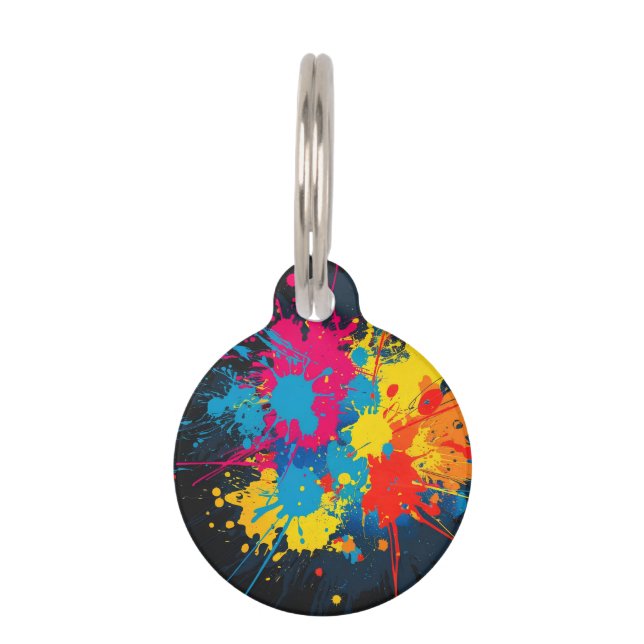 （ばちゃばちゃ）跳ねるパターンラウンドペットタグ ペット　ネームタグ (正面)