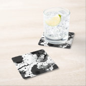 （ばちゃばちゃ）跳ねる付き白黒の流体インクパターン スクエアペーパーコースター (インサイチュ)