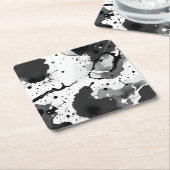 （ばちゃばちゃ）跳ねる付き白黒の流体インクパターン スクエアペーパーコースター (アングル)