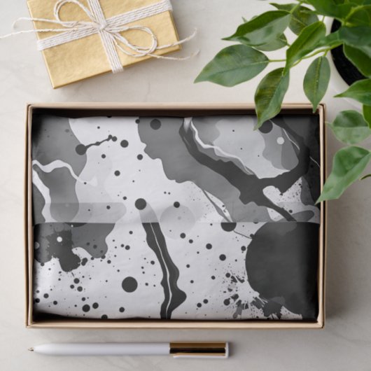 （ばちゃばちゃ）跳ねる付き白黒の流体インクパターン 薄葉紙 (ギフト)